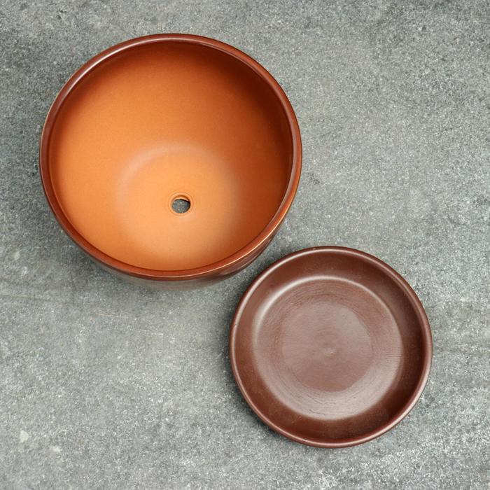 Горшок для цветов «Саванна», 750 мл, d=14 см, h=10 см, керамика, с поддоном, коричневый