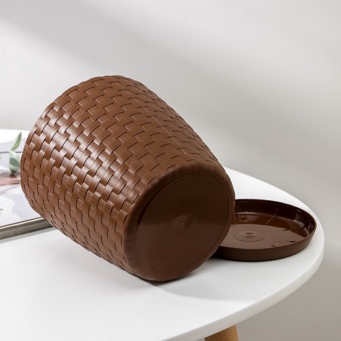 Горшок для цветов с поддоном «Ротанг», 2 л, d=15 см, h=15 см, пластиковый, коричневый