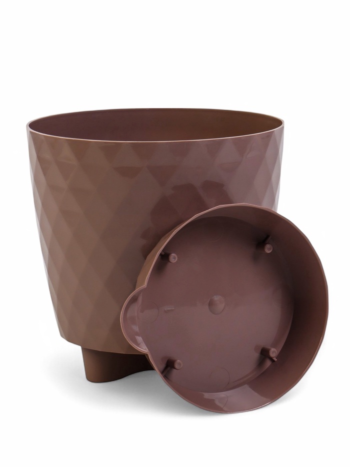Горшок для цветов, с прикорневым поливом «Румба», 1.5 л, d=14 см, h=14.5 см, пластик, с поддоном, цвет мокко