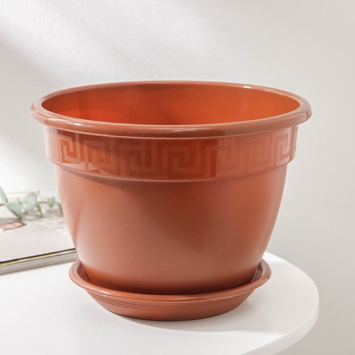 Горшок для цветов с поддоном «Антик», 3.6 л, d=22 см, пластиковый, цвет терракотовый