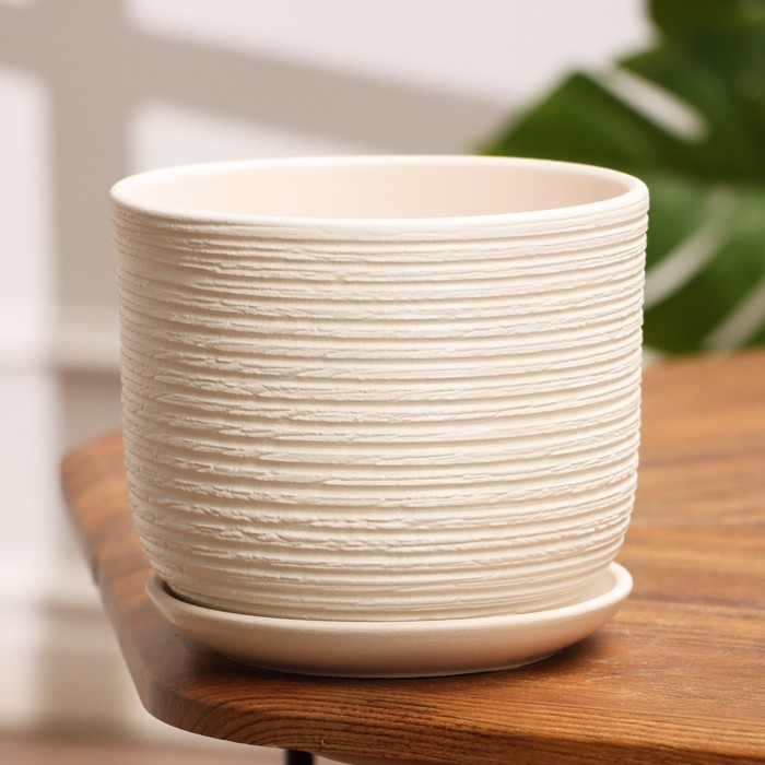 Горшок для цветов «Лоза», 1.6 л, d=15.5 см, h=12.5 см, керамика, бежевый