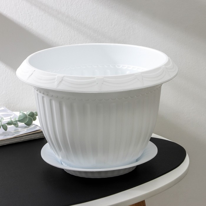 Горшок для цветов с поддоном «СибПолимер. Байкал», 6 л, пластиковый, белый