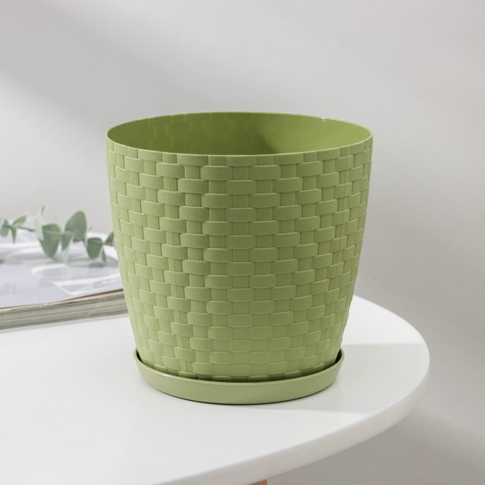 Горшок для цветов с поддоном «Ротанг», 1.2 л, d=13 см, h=12 см, пластиковый, оливковый