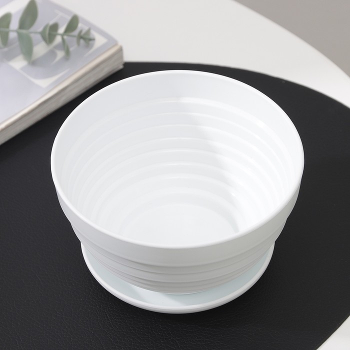 Горшок для цветов с поддоном «Алиса», 500 мл, d=13 см, h=8 см, пластиковый, белый