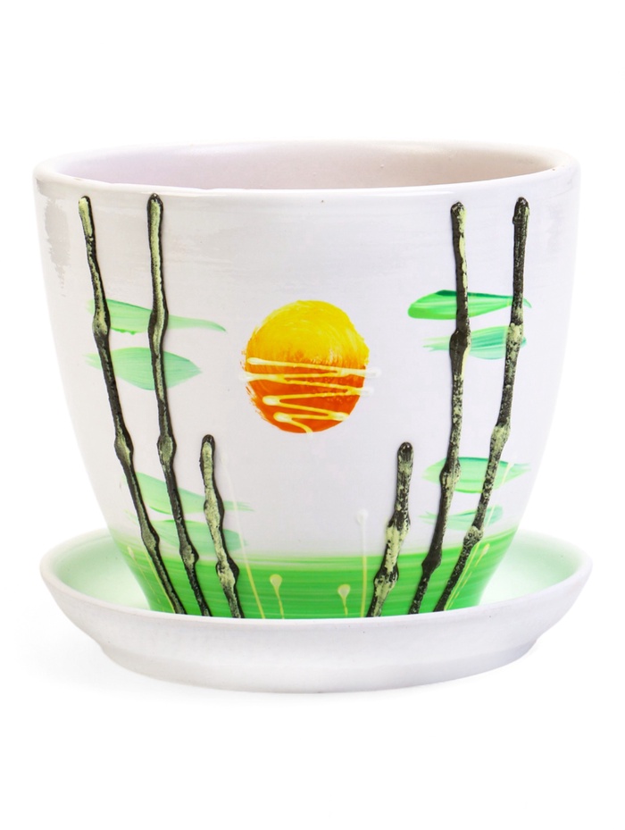 Горшок для цветов «Азия», 1 л, d=15 см, h=13 см, с поддоном, керамика, белый