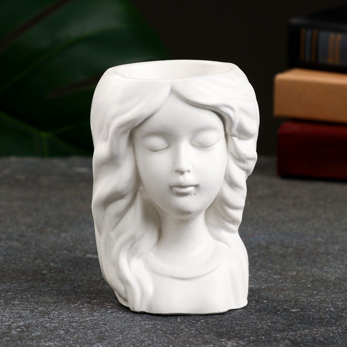 Декоративное кашпо для цветов «Милая девушка», 100 мл, 11×7×6 см, гипс, белое