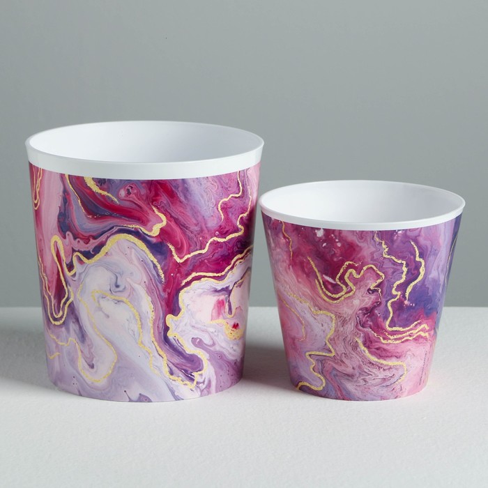 Набор кашпо для цветов 2 в 1 «Мрамор», 0.8 и 1.6 л, 11×12 и 14×14 см