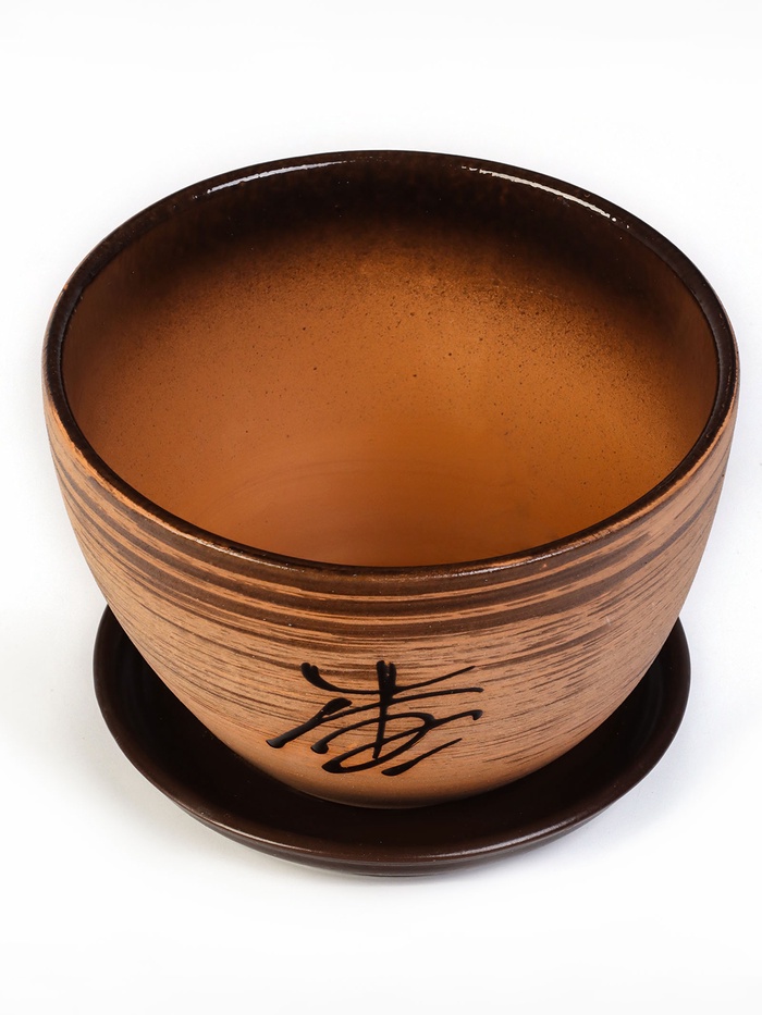 Горшок для цветов «Восток», 1.65 л, d=17 см, h=13 см, керамика, с поддоном, коричневый