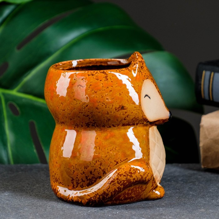 Декоративный горшок для цветов «Лисичка рыжая», керамический, 300 мл, 8×7.5×9.5 см, оранжевый