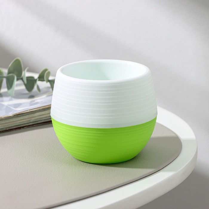 Горшок для цветов с поддоном «Япония», 125 мл, d=8 см, h=6.5 см, пластиковый, белый-фисташковый