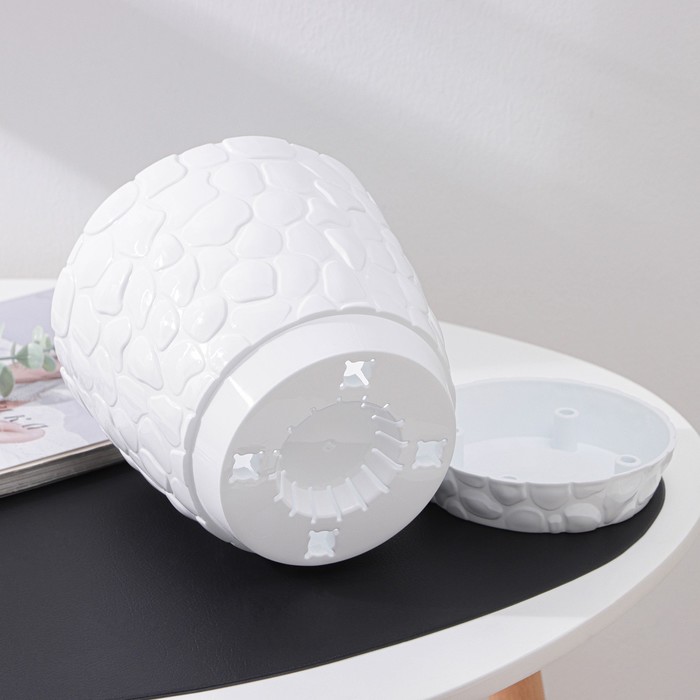 Горшок для цветов с поддоном «Камешки», 3 л, пластиковый, белый