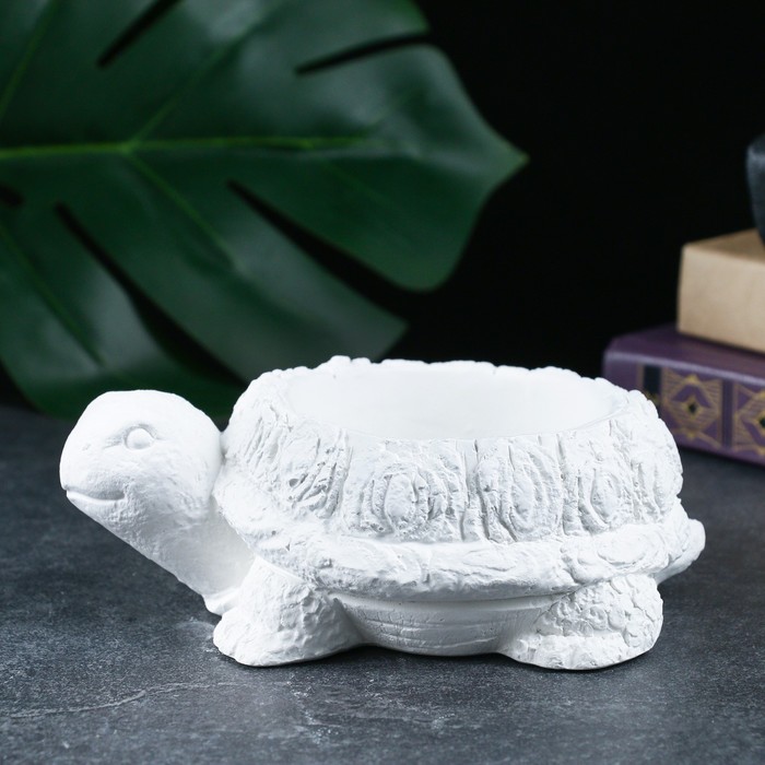 Декоративное кашпо для цветов «Черепаха», 14×8×10 см, гипс, белое