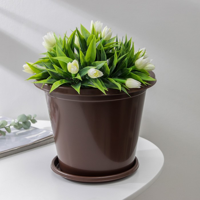 Горшок для цветов с поддоном «Альтернатива. Эконом», 3 л, пластиковый, коричневый