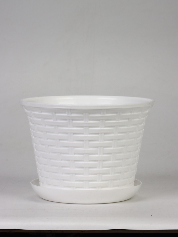 Кашпо для цветов «Ротанг», 4 л, d=22.2 см, h=16.6 см, пластиковое, с поддоном, белое