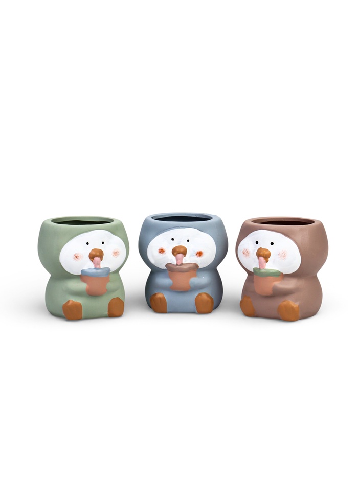 Декоративный горшок для цветов «Пингвины», 9×9×6 см, керамический, МИКС, Greengo