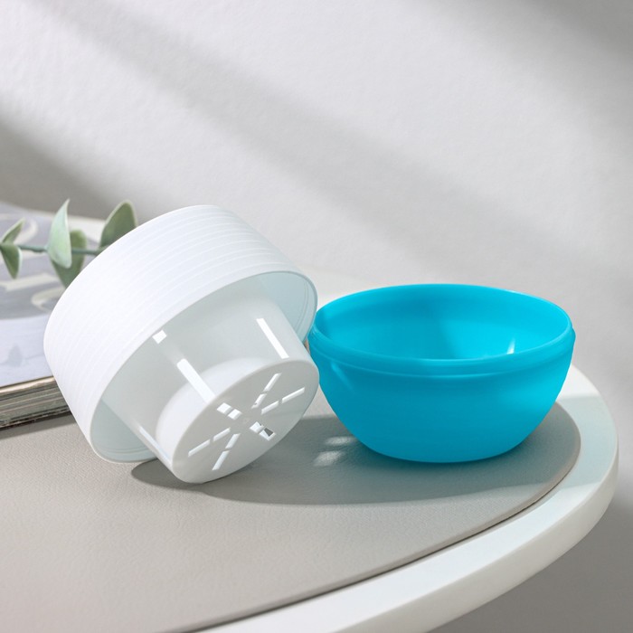 Горшок для цветов с поддоном «Япония», 125 мл, d=8 см, h=6.5 см, белый-бирюзовый