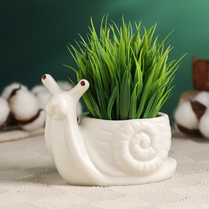 Декоративный горшок для цветов «Улитка», керамический, 200 мл, 13×9×9 см, белый, Greengo