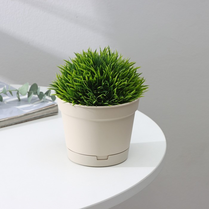 Горшок для цветов с поддоном Mint, 700 мл, d=12 см, h=9.4 см, пластиковый, светло-бежевый