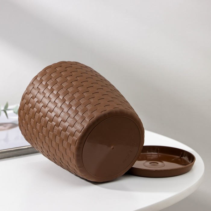 Горшок для цветов с поддоном «Ротанг», 1.2 л, d=13 см, h=12 см, пластиковый, коричневый