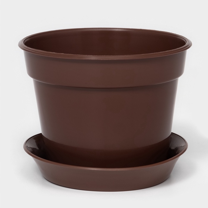 Горшок для цветов с поддоном «Доляна», 1 л, пластиковый, коричневый