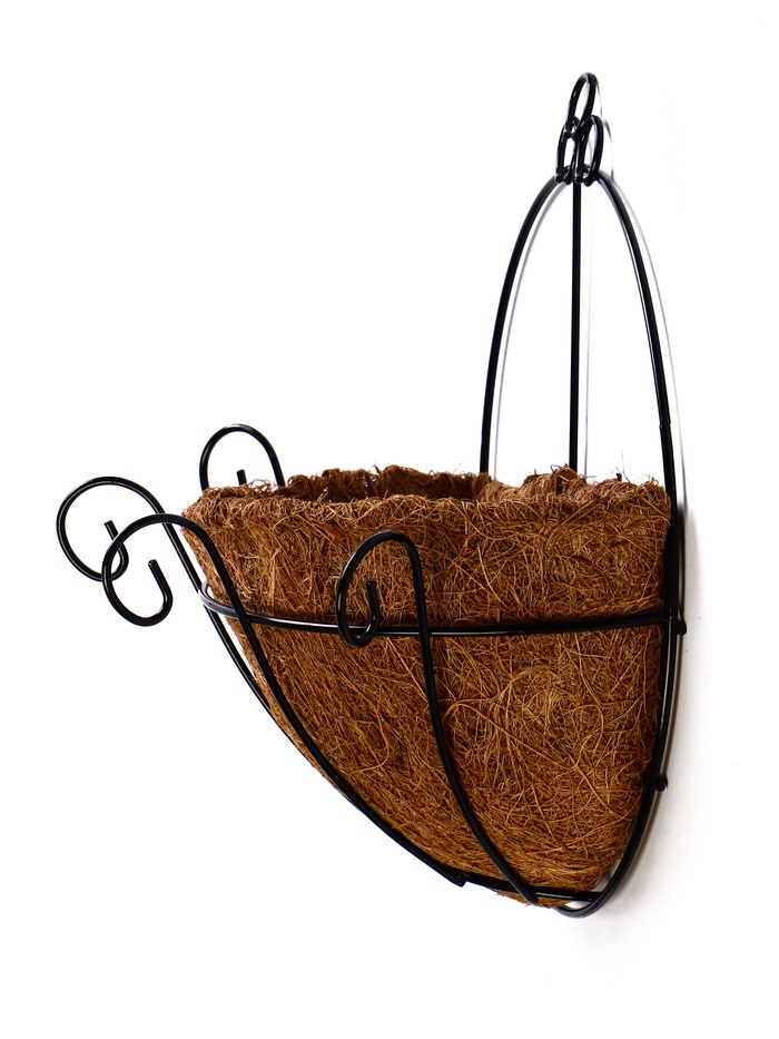 Кашпо настенное, d=20 см, металлическое, со вставкой из кокоса