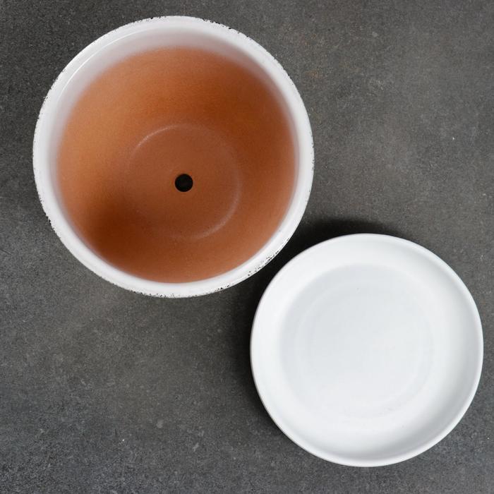 Горшок для цветов «Настроение», 1 л, d=15 см, h=13 см, керамика, с поддоном, белый