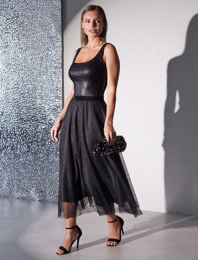 Топ в рубчик с широкими лямками с матовым покрытием металлик из хлопка с эластаном