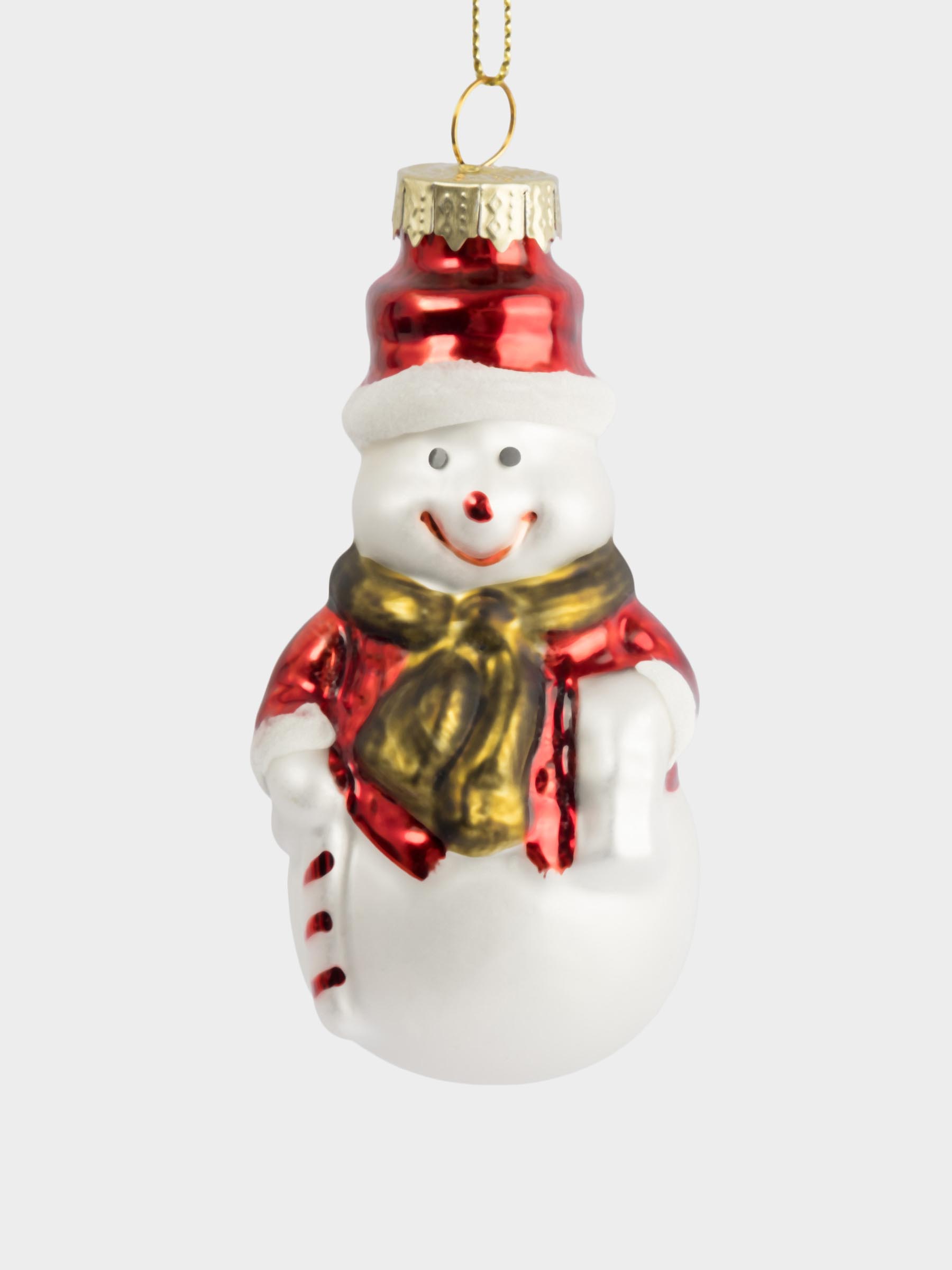 Игрушка елочная, 5х9 см, стекло, белая, Снеговик с тростью, New year