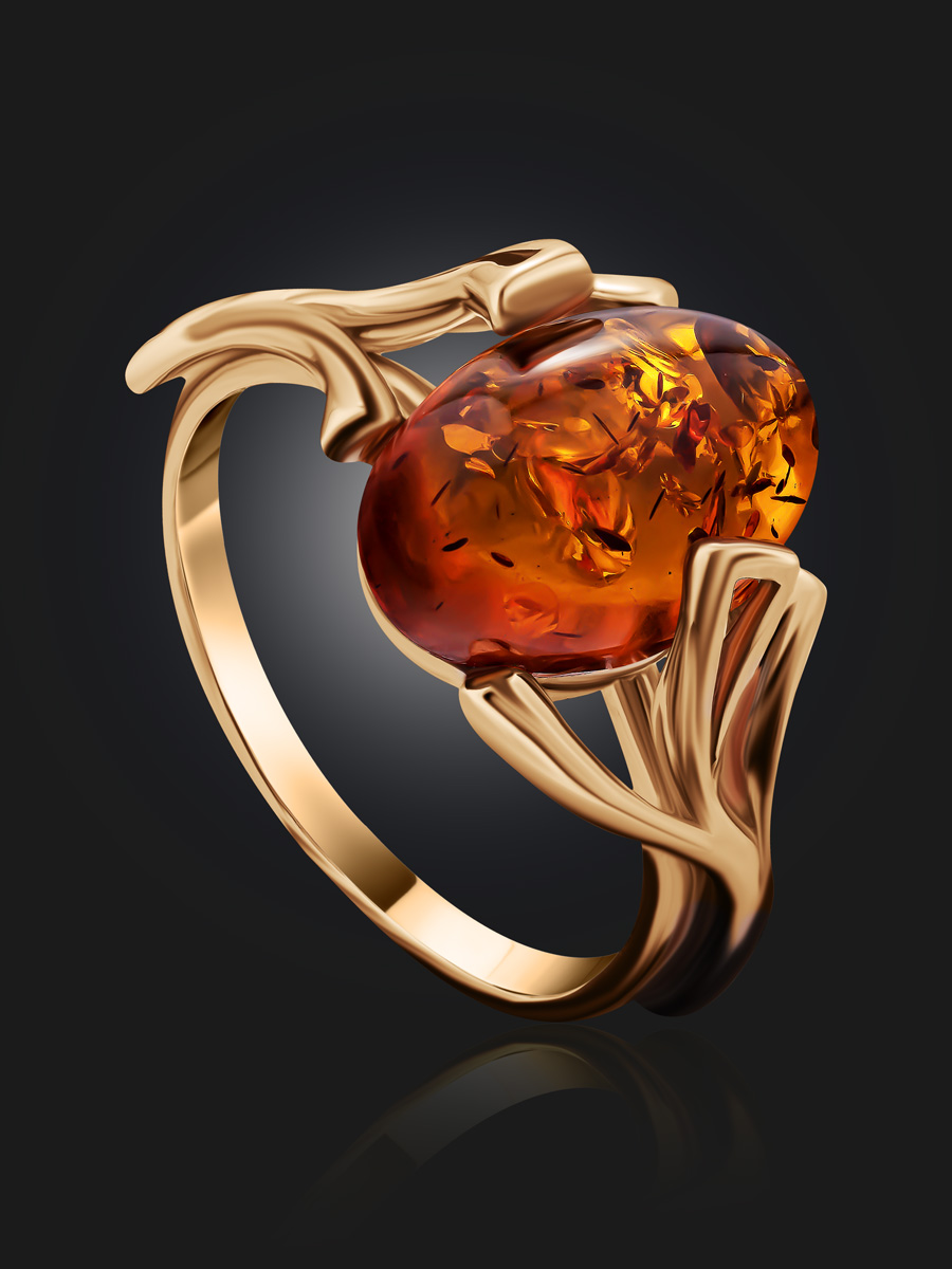 Кольцо «Крокус» с натуральным коньячным янтарём
