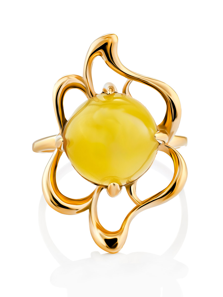 Ажурное кольцо с медовым янтарём «Юнона»