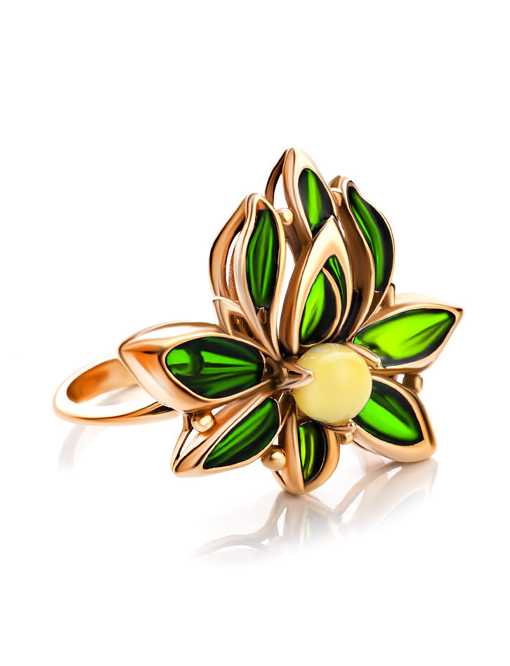 Красивое кольцо с натуральным янтарём и эмалью Verona