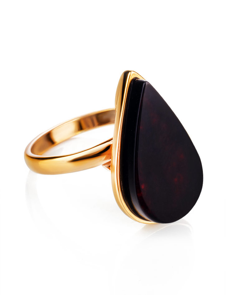 Оригинальное кольцо из натурального янтаря вишнёвого цвета «Импульс»