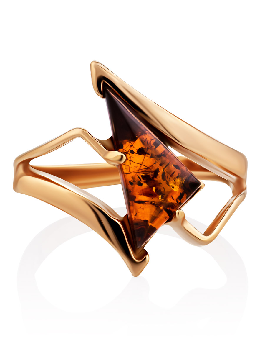 Кольцо «Герника» с натуральным коньячным янтарём