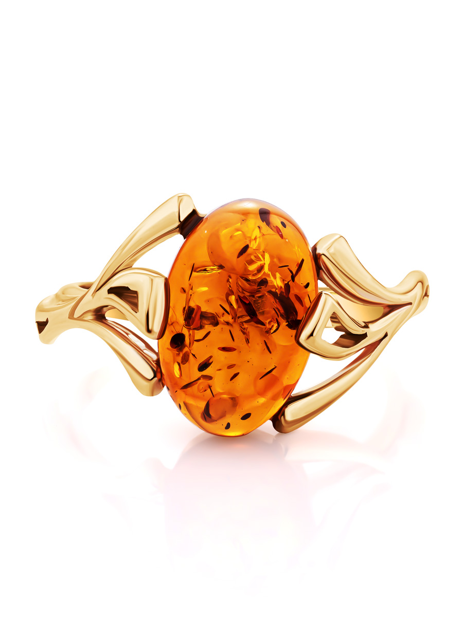 Кольцо «Крокус» с натуральным коньячным янтарём