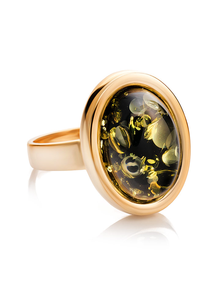 Небольшое кольцо из янтаря зелёного цвета «Годжи»