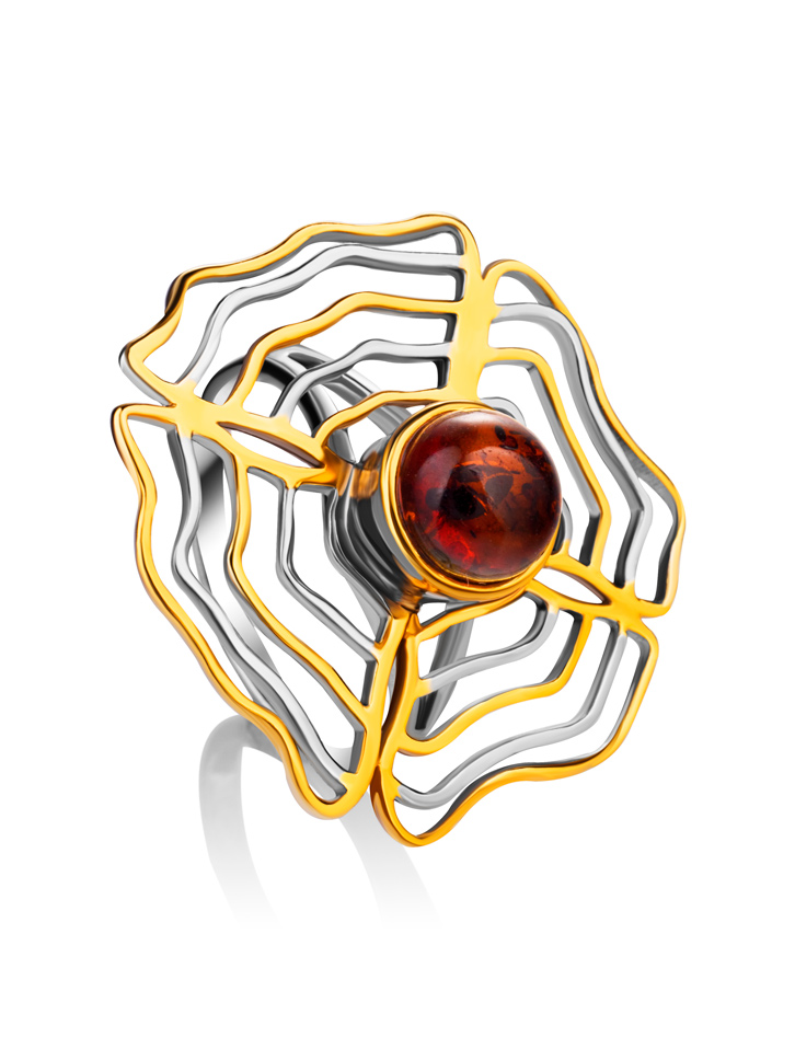 Ажурное кольцо из натурального янтаря «Адонис»
