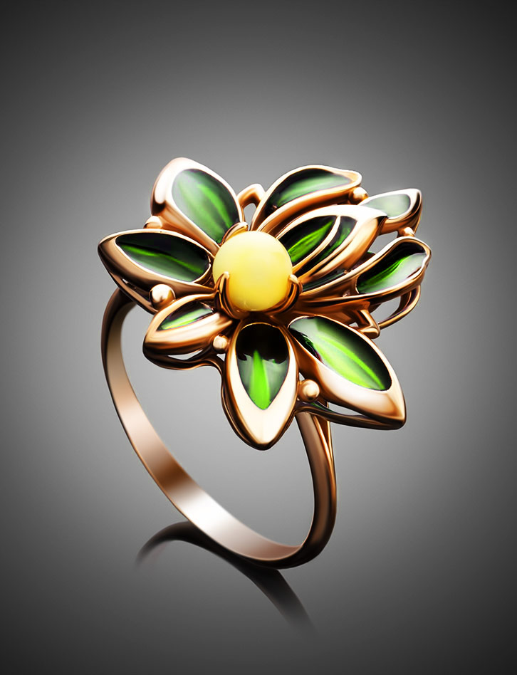 Красивое кольцо с натуральным янтарём и эмалью Verona