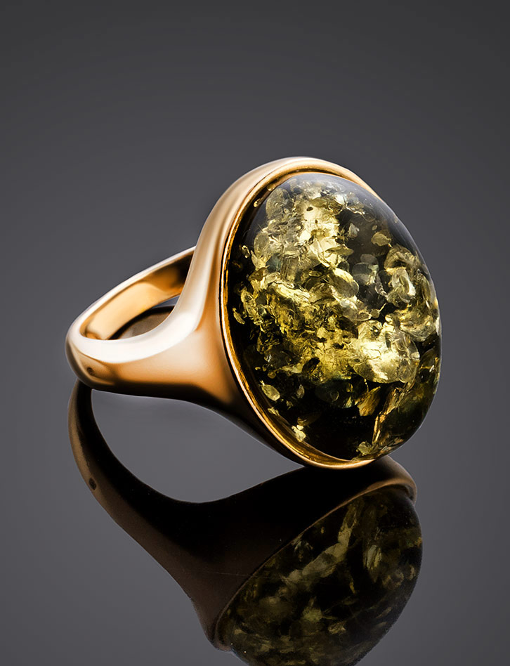 Классическое кольцо из натурального янтаря «Годжи крупное»