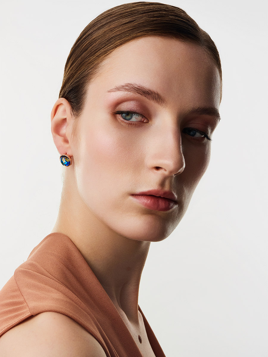 Позолоченные серьги «Шахерезада» с синим янтарём