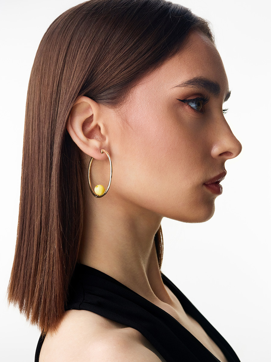 Серьги-хупы Palazzo с янтарной вставкой