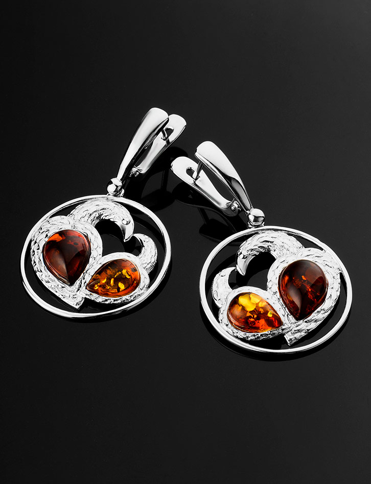 Яркие серьги из натурального янтаря коньячного цвета «Лирика»