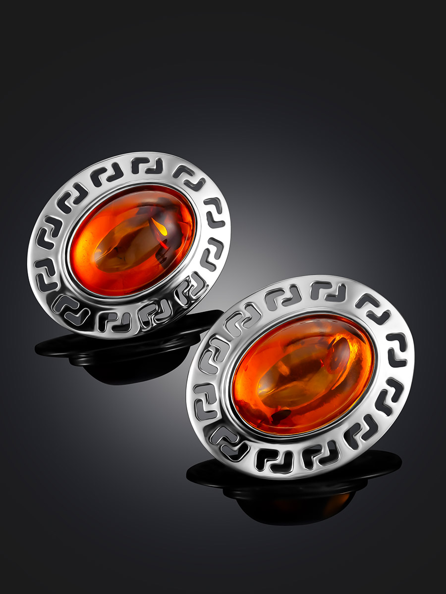 Овальные серьги с яркими янтарными вставками «Эллада»