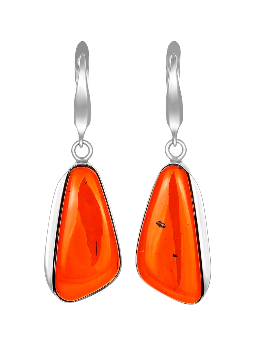 Серьги с цельным янтарём коньячного цвета «Глянец»