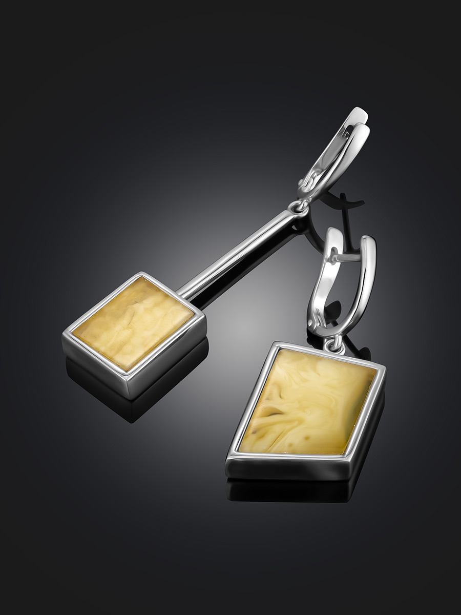 Необычные удлинённые серьги ручной работы Palazzo с янтарём