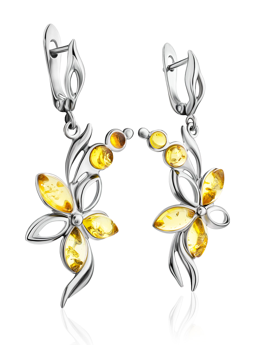 Длинные изысканные серьги с натуральным балтийским янтарём «Вербена»