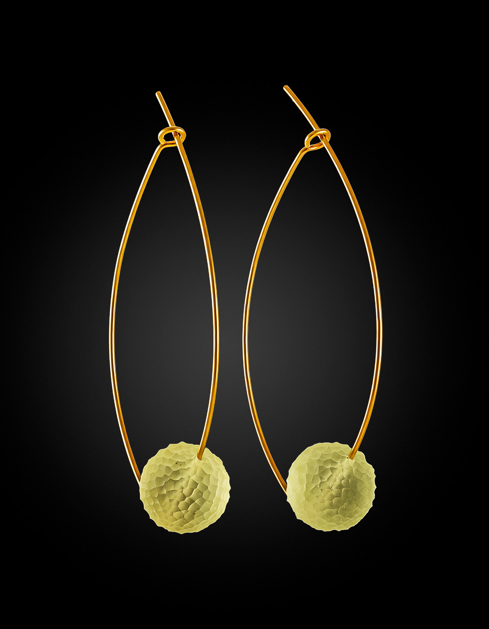 Стильные продевные серьги «Марс» с лимонным янтарём