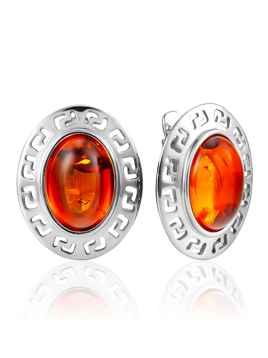 Овальные серьги с яркими янтарными вставками «Эллада»