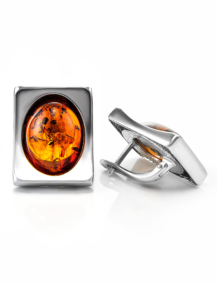 Необычные серьги «Фиджи крупные» с натуральным коньячным янтарём