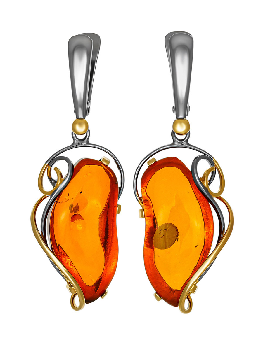 Изящные нарядные серьги с сияющим коньячным янтарем «Риальто»