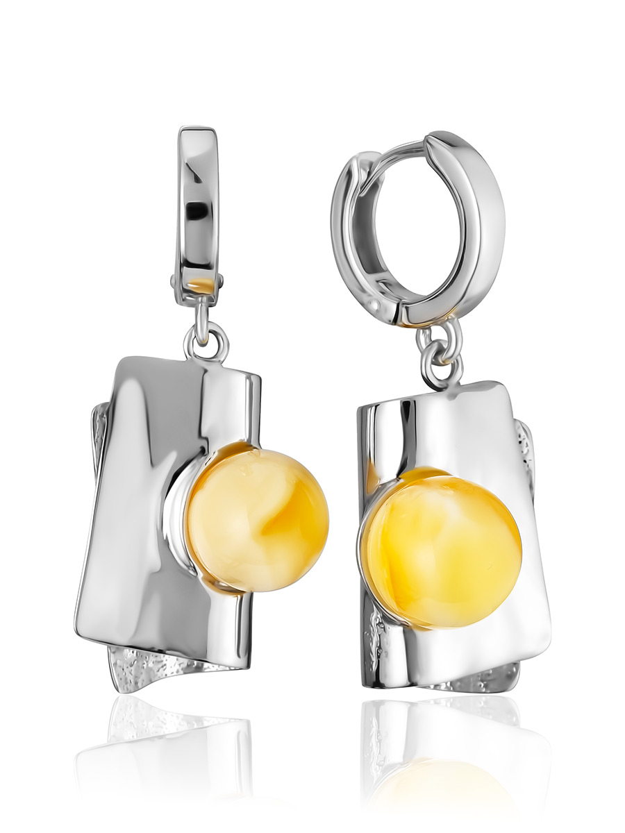 Необычные серьги в абстрактном дизайне с натуральным янтарём